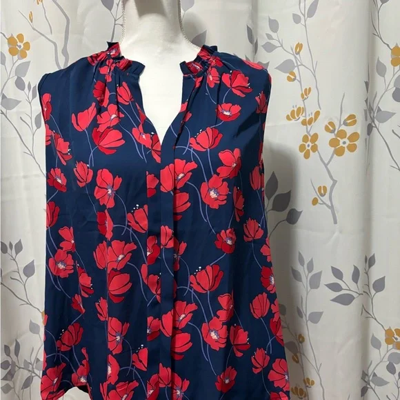 Floral Navy and Red Women's Top - Picture 1 of 5